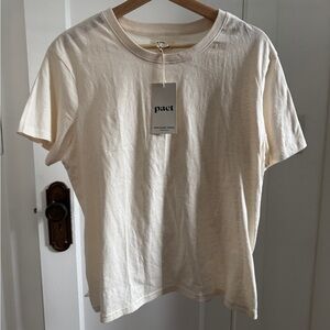 Pact Organic Cotton and Linen Cream Crew Neck T-Shirt Top
